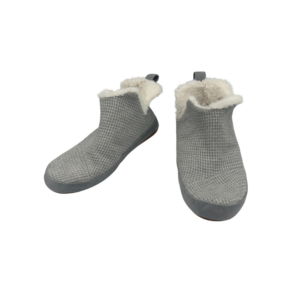 TOMS Ivy Slipper Boots Womens 6 Grey Good Faux Fur Lined Waffle Ankle Bootie